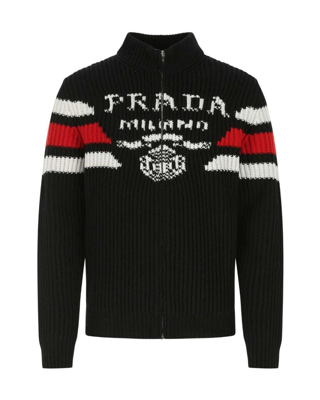 Prada Black Logo-Jacquard Cashmere Cardigan for men