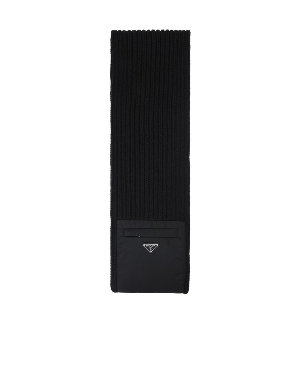 Prada Black Triangle-Logo Knitted Scarf for men