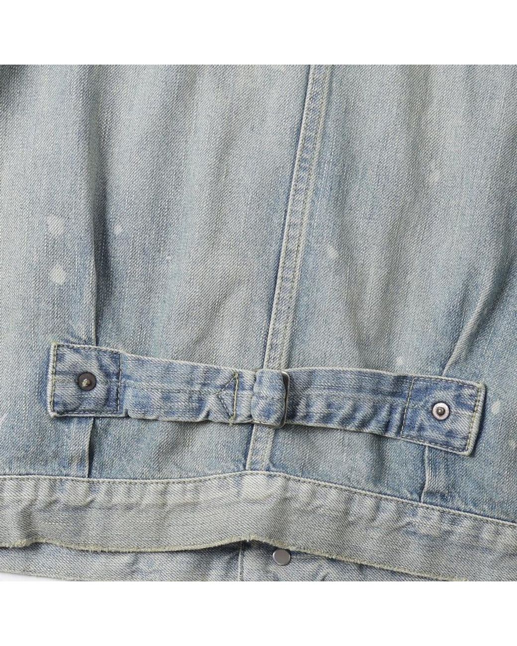 A.PRESSE Blue Bleached-Effect Pleated Denim Jacket for men