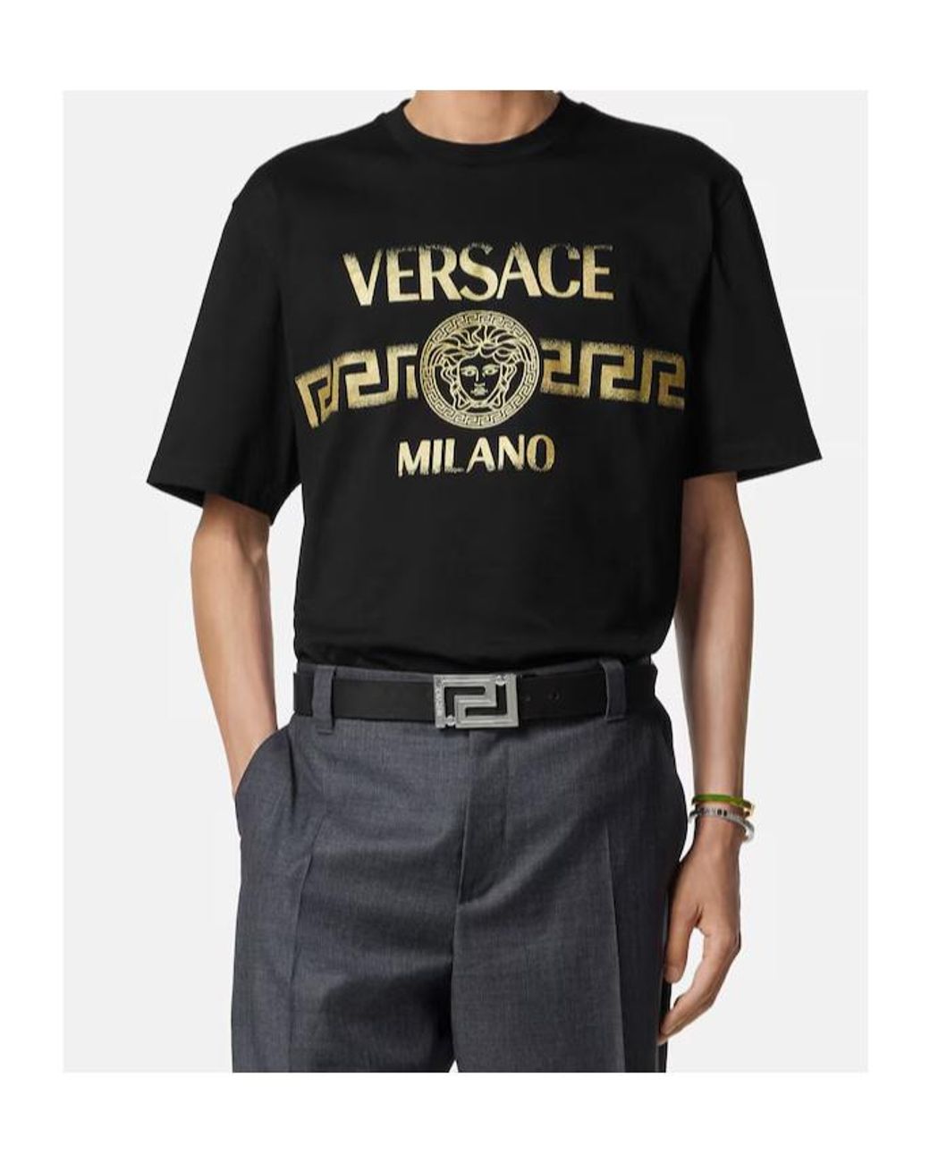 Versace Black Logo Printed Crewneck T-Shirt for men