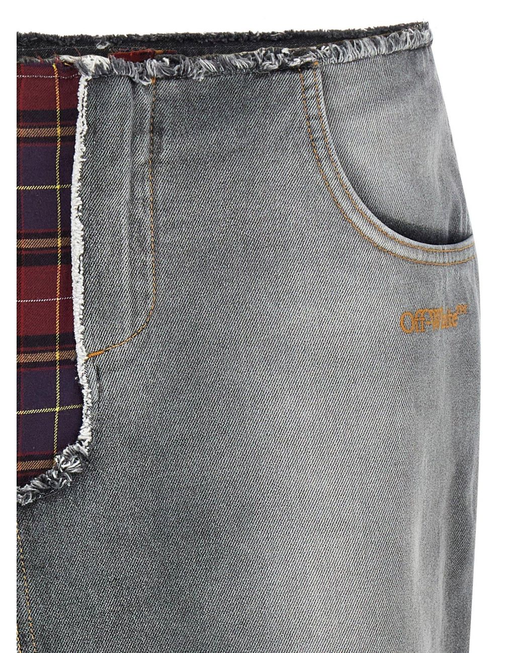 Off-White c/o Virgil Abloh Gray Patchwork Midi Skirt With Stonewashed Cotton Front