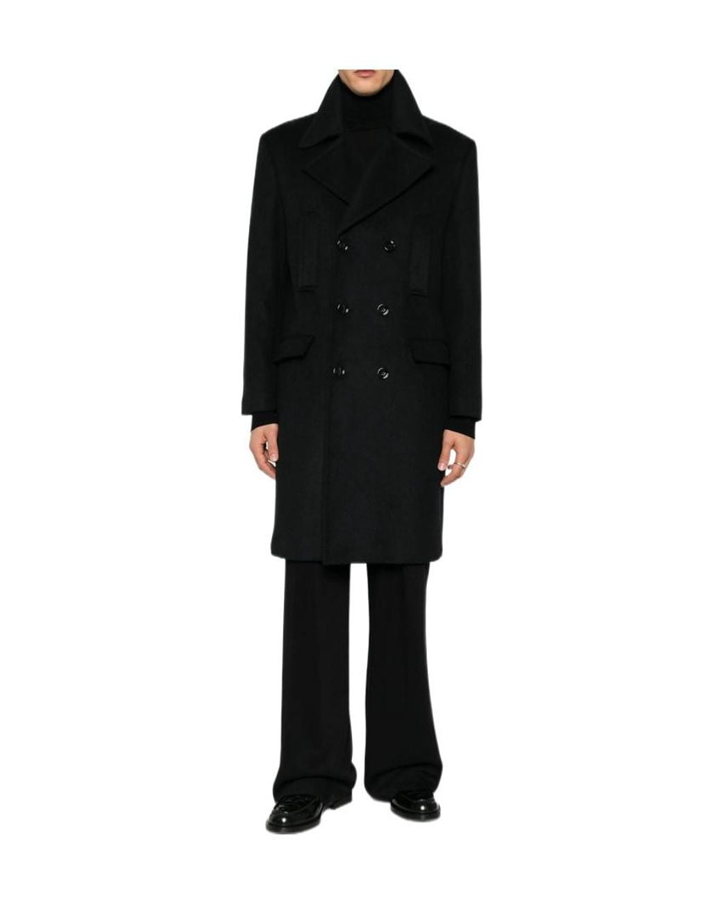 Dondup Black Double-Breasted Long-Sleeved Coat for men
