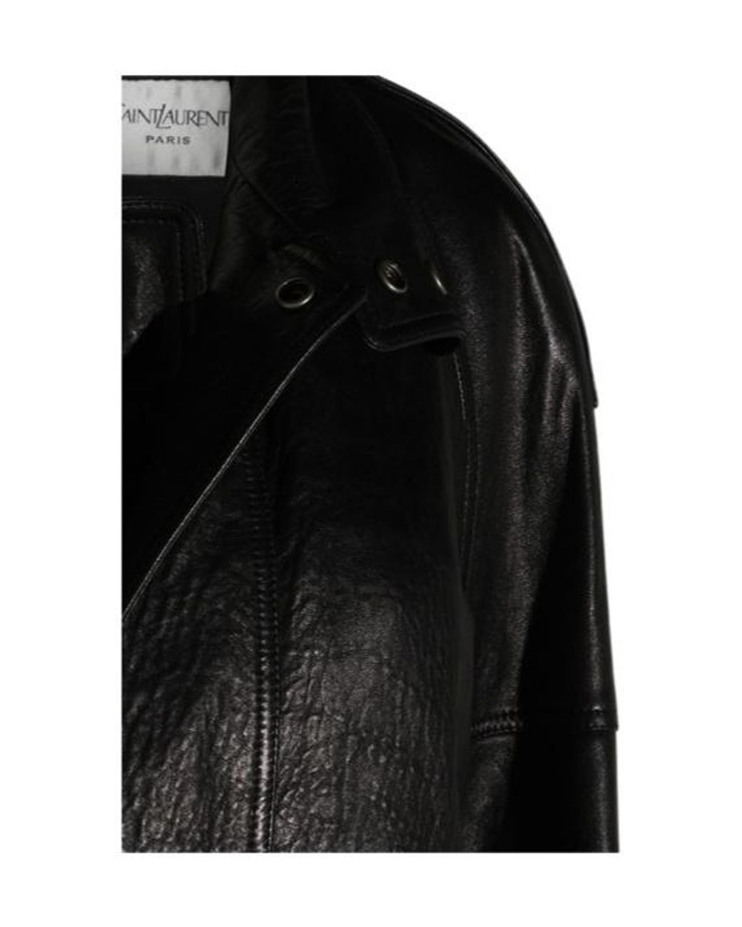Saint Laurent Black Oversized Leather Jacket With High Collar