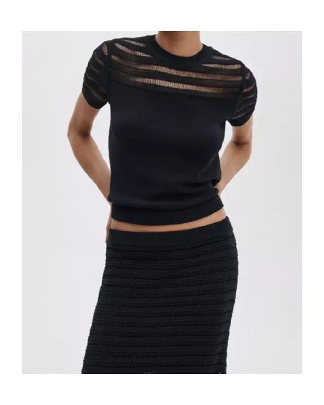 Rag & Bone Black Sheer Panel Short Sleeve Top