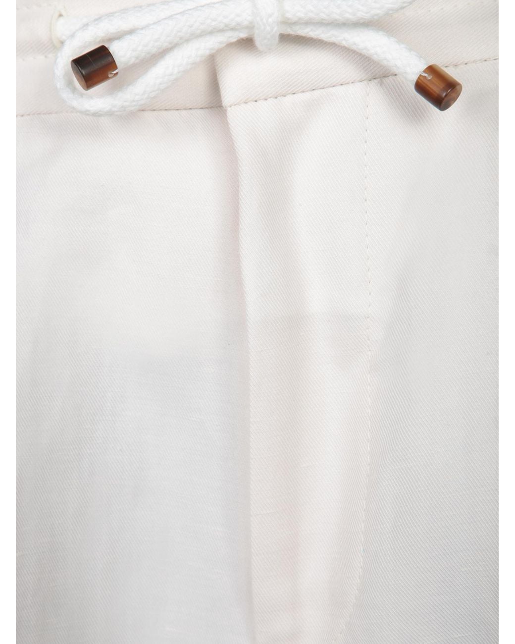 Brunello Cucinelli White Drawstring Tapered Leg Trousers for men