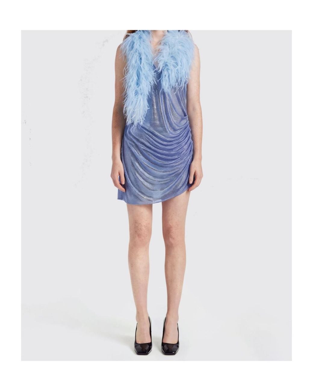 GIUSEPPE DI MORABITO Blue Draped Feather Mini Dress