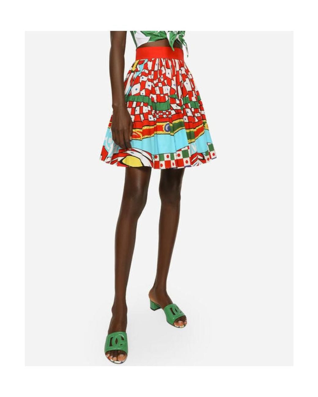 Dolce & Gabbana Red Graphic-Print Pleated Skirt