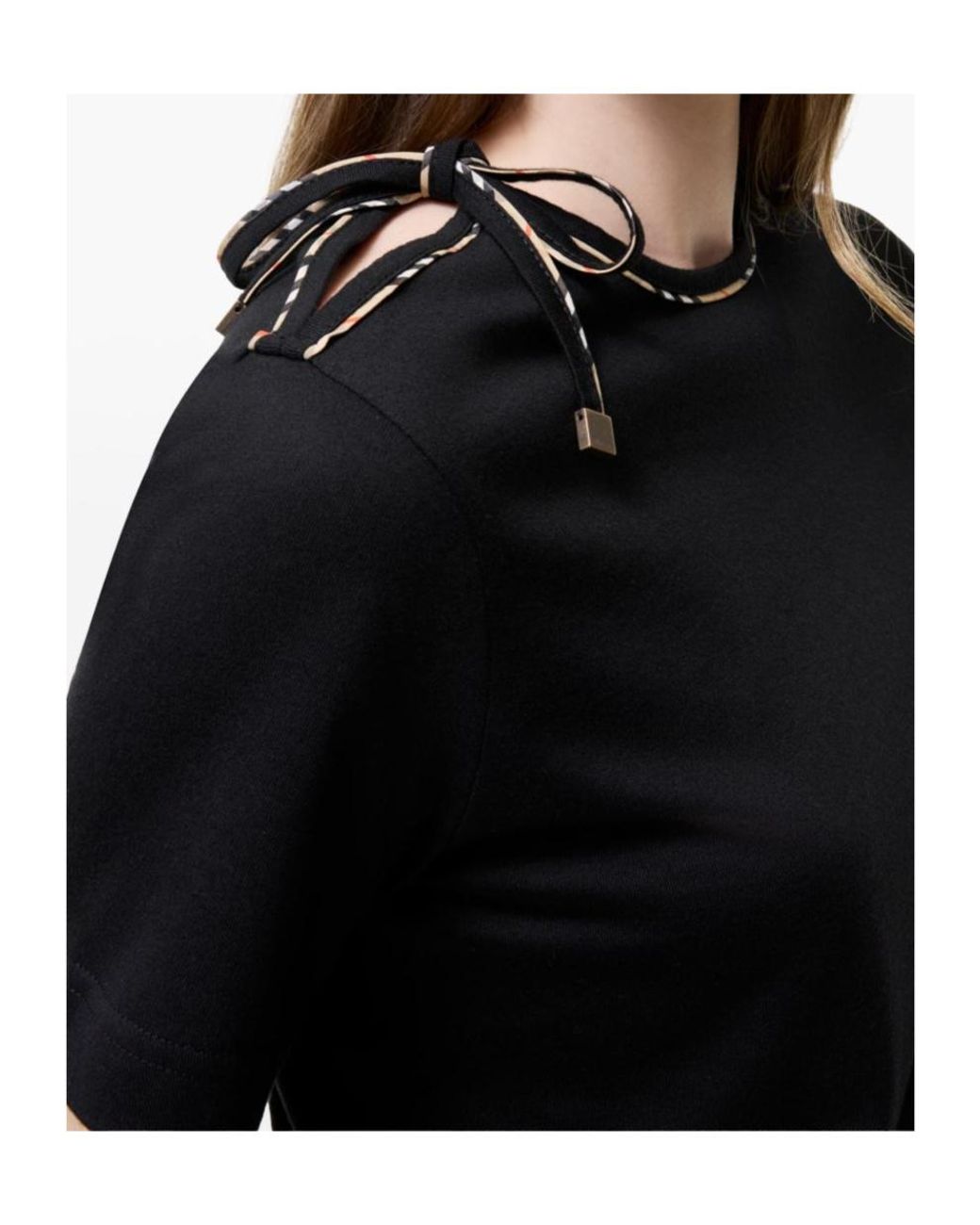 Burberry Black Checked-Trim Tied-Detail T-Shirt