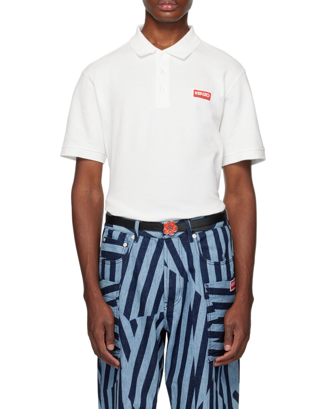 KENZO White Logo Embroidered Short-Sleeved Polo Shirt for men