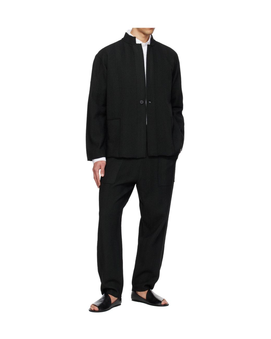 Homme Plissé Issey Miyake Black Herringbone Casual Pants for men