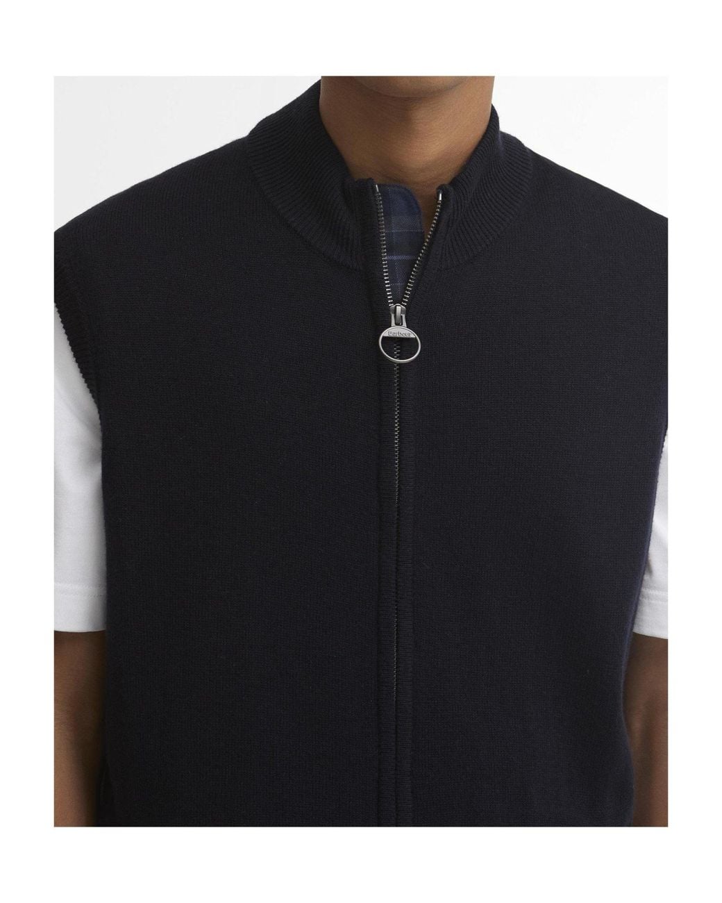 Barbour Blue Zip-Up Stand Collar Knit Vest for men
