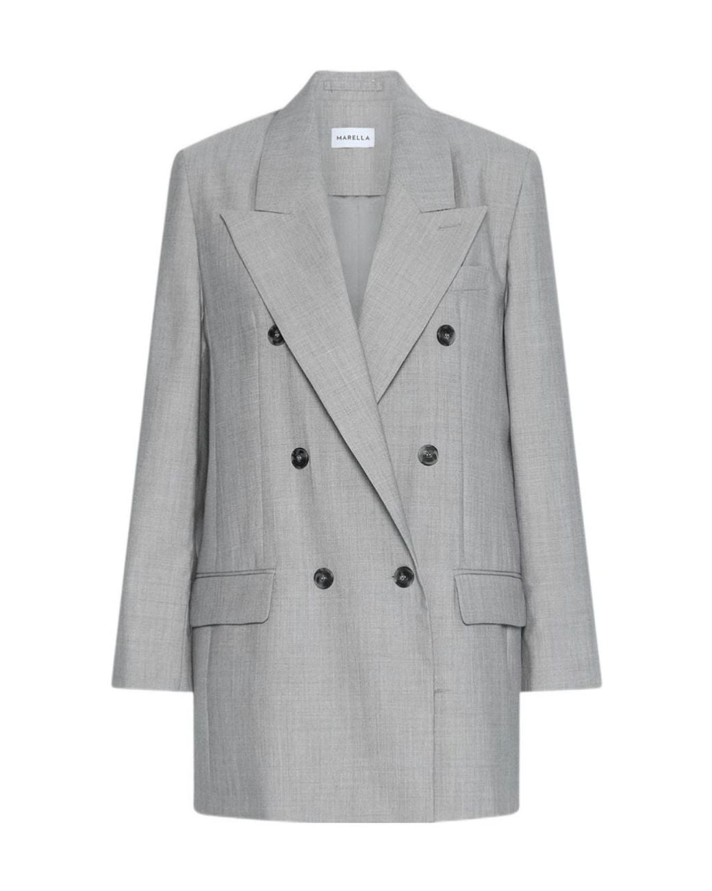 Marella Gray Double-Breasted Wool And Silk Grisaille Blazer