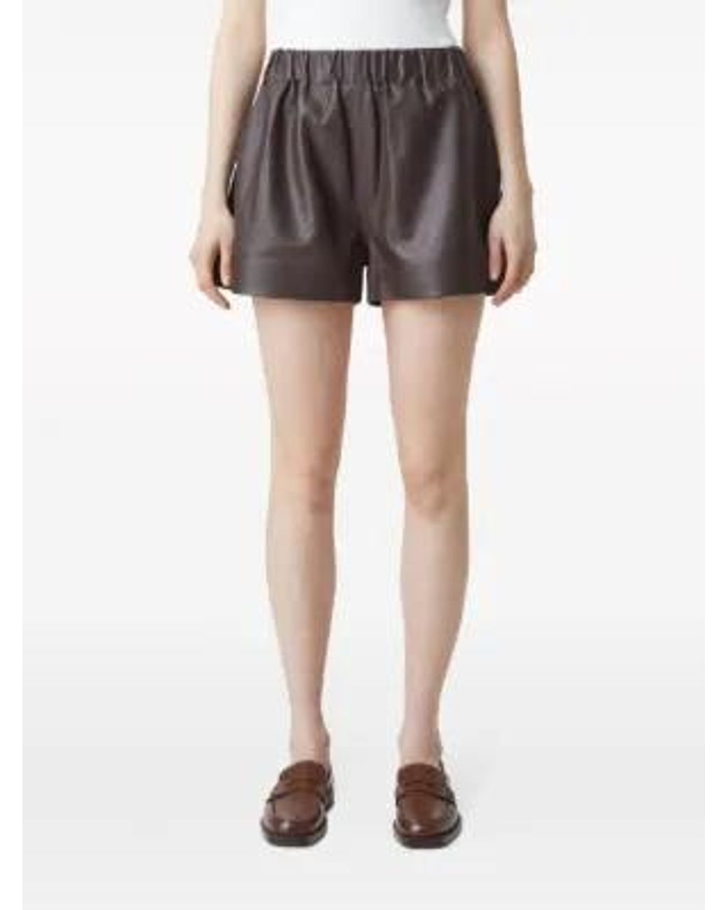Closed Brown Elasticated-Waist Leather Shorts
