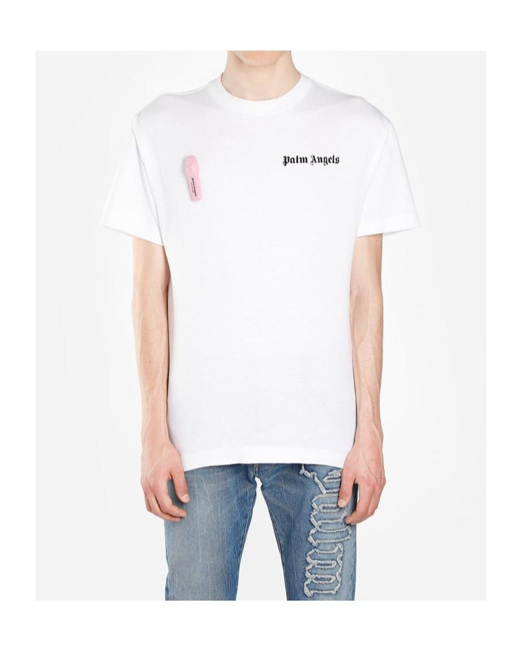 Palm Angels White Security Alarm Appliqué T-Shirt for men