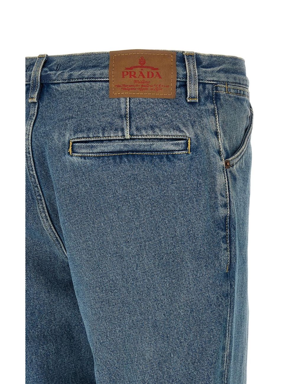 Prada Blue Logo-Patch Denim Jeans for men
