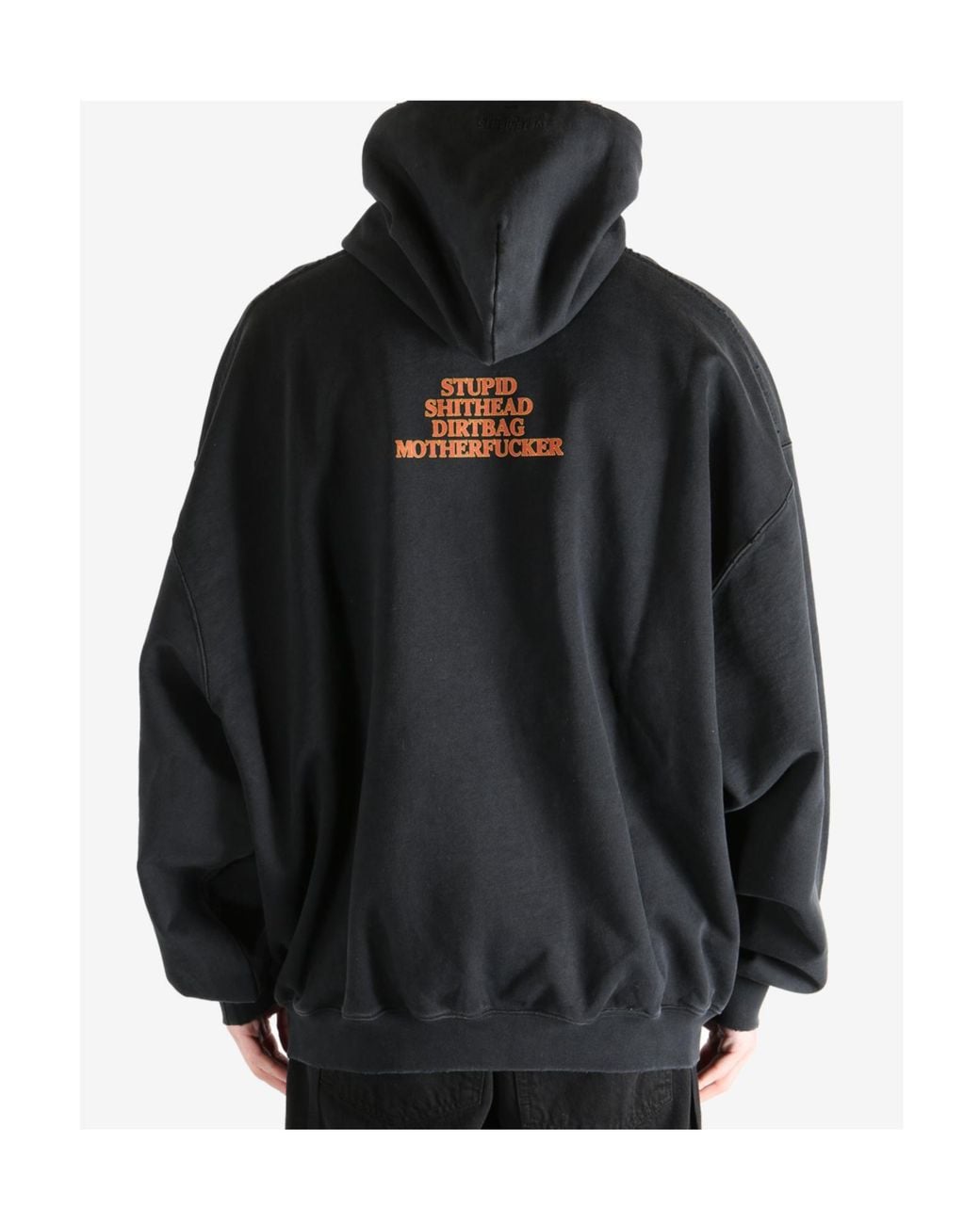 Vetements Black Slogan Printed Drawstring Hoodie for men