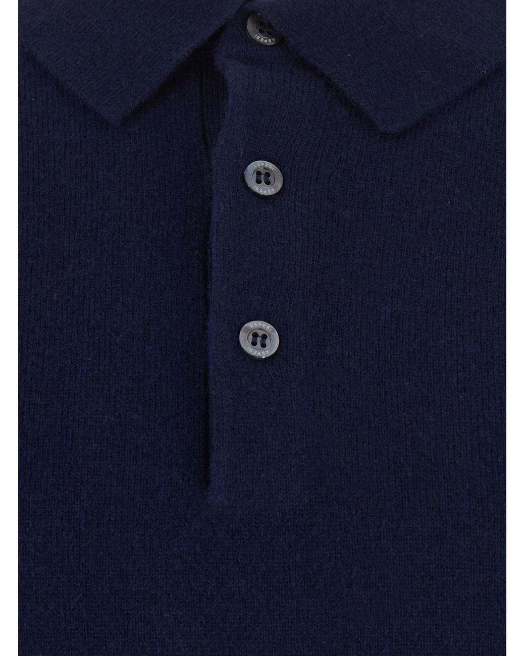 Aspesi Blue Wool-Cashmere Polo Knitted Sweater for men