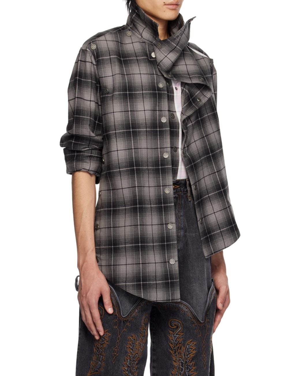 Y. Project Gray Plaid Long-Sleeved Shirt for men
