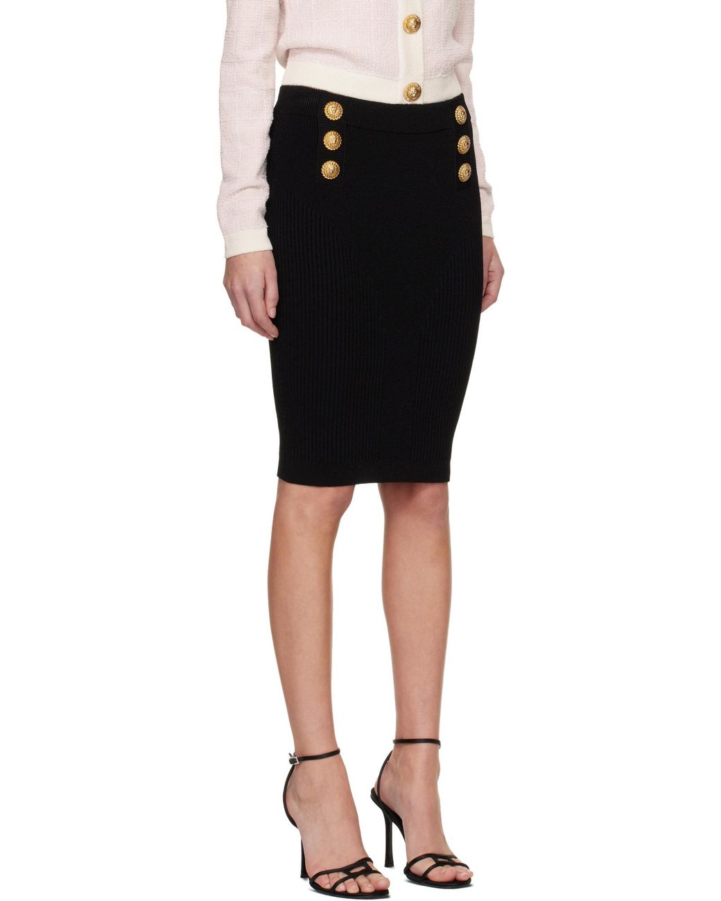Balmain Black Button Detail Knitted Skirt