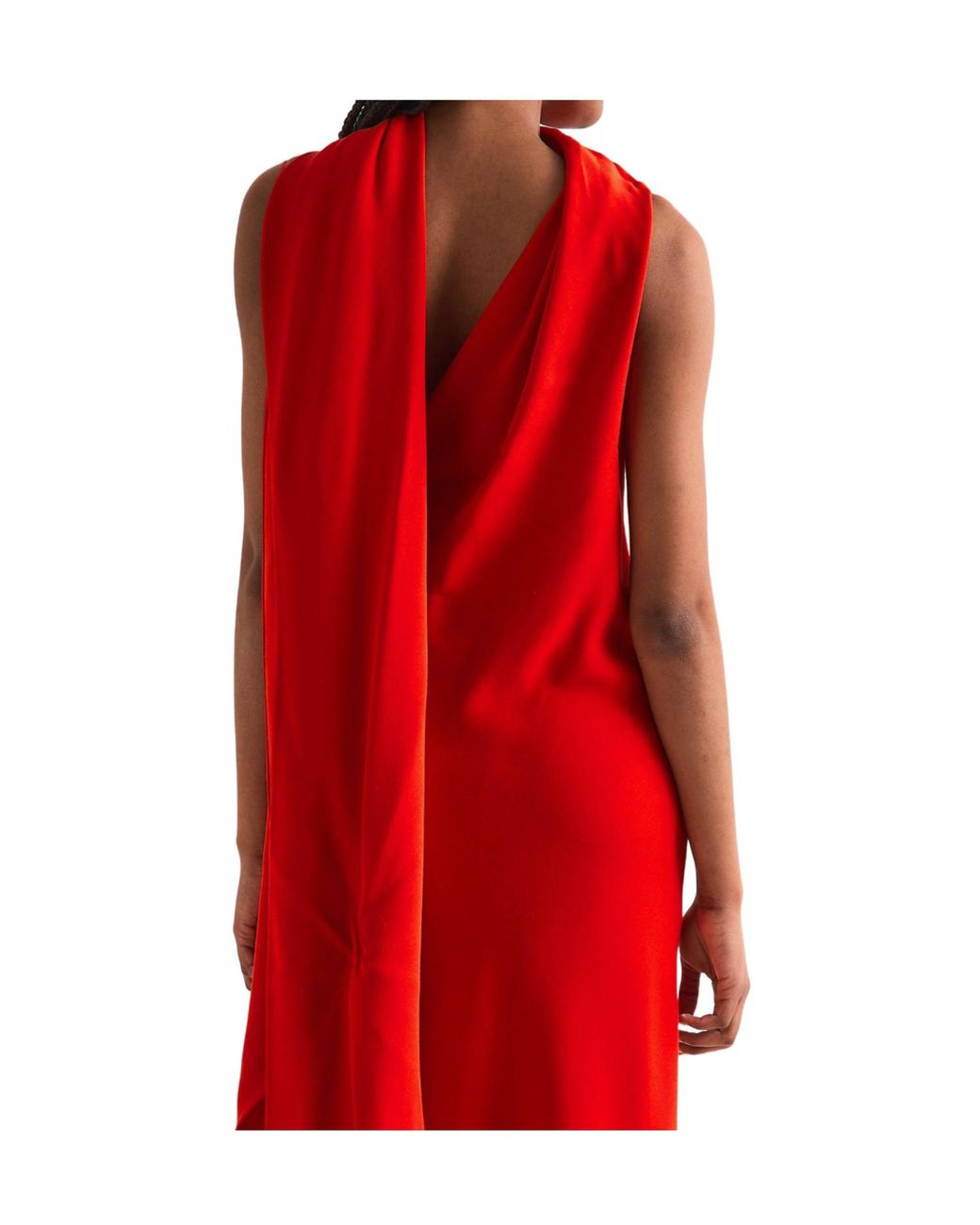 Balenciaga Red One-Shoulder Draped Midi Dress