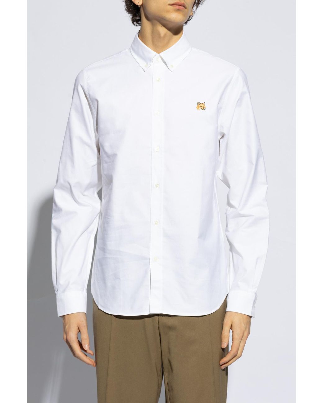 Maison Kitsuné White Maison Kitsuné Fox Head Embroidered Long-Sleeved Shirt for men
