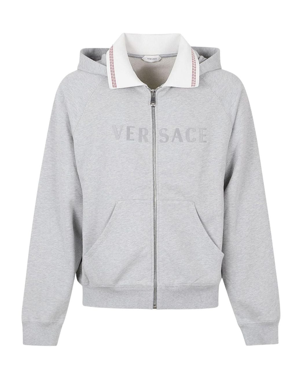 Versace Gray Logo-Embroidered Zipped Hoodie for men