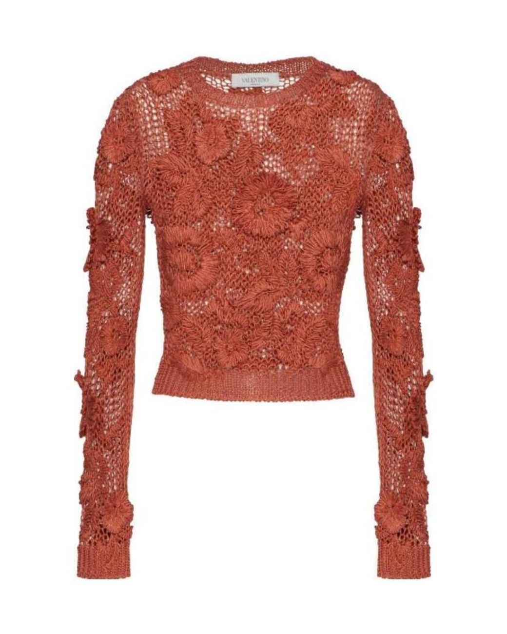 Valentino Red Logo Hollowed Out Knitted Pullover
