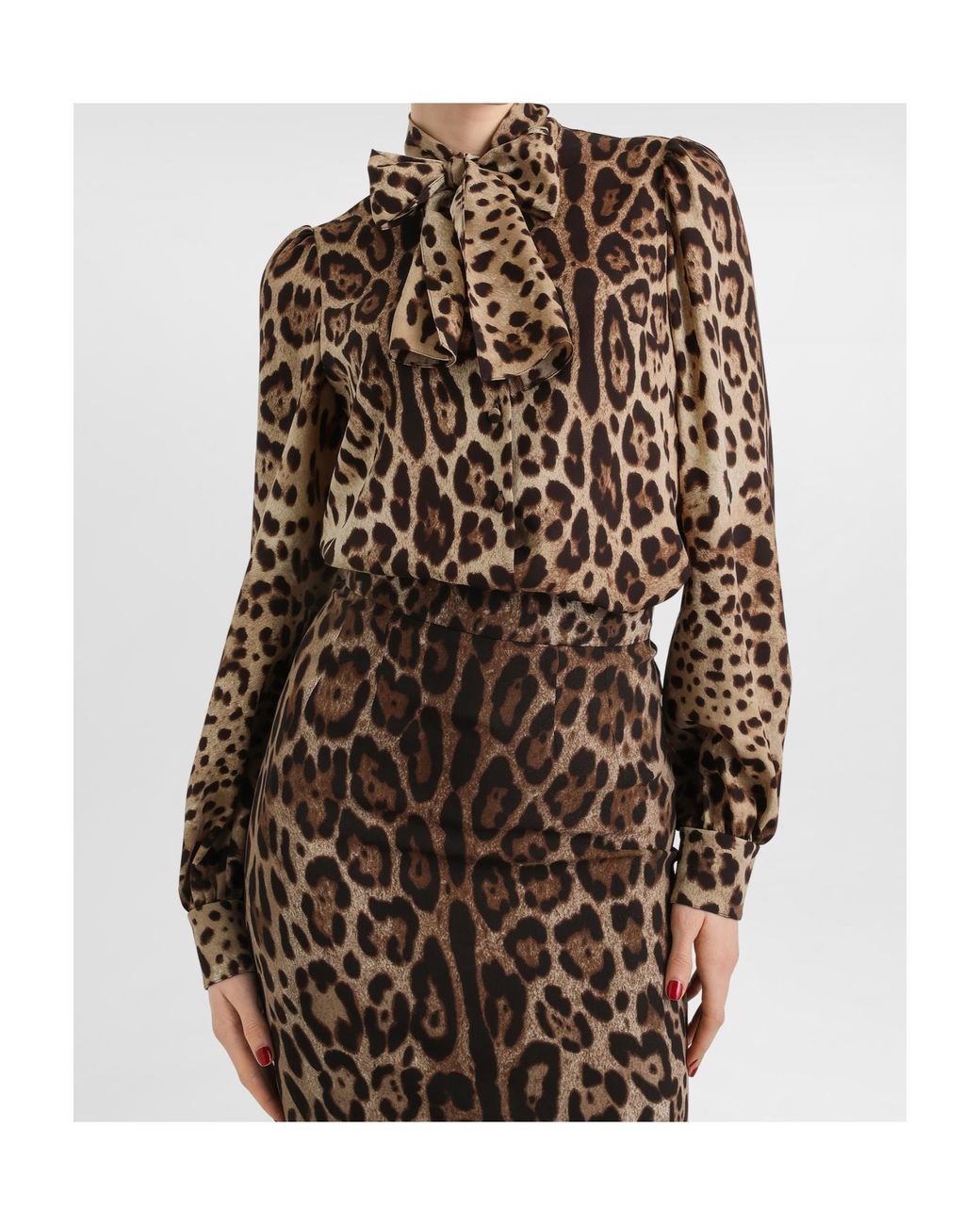 Dolce & Gabbana Brown Leo-Print Silk Charmeuse Shirt