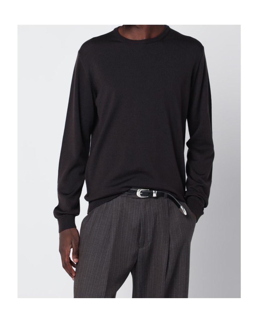 Roberto Collina Blue Fine-Knit Crew-Neck Sweater for men