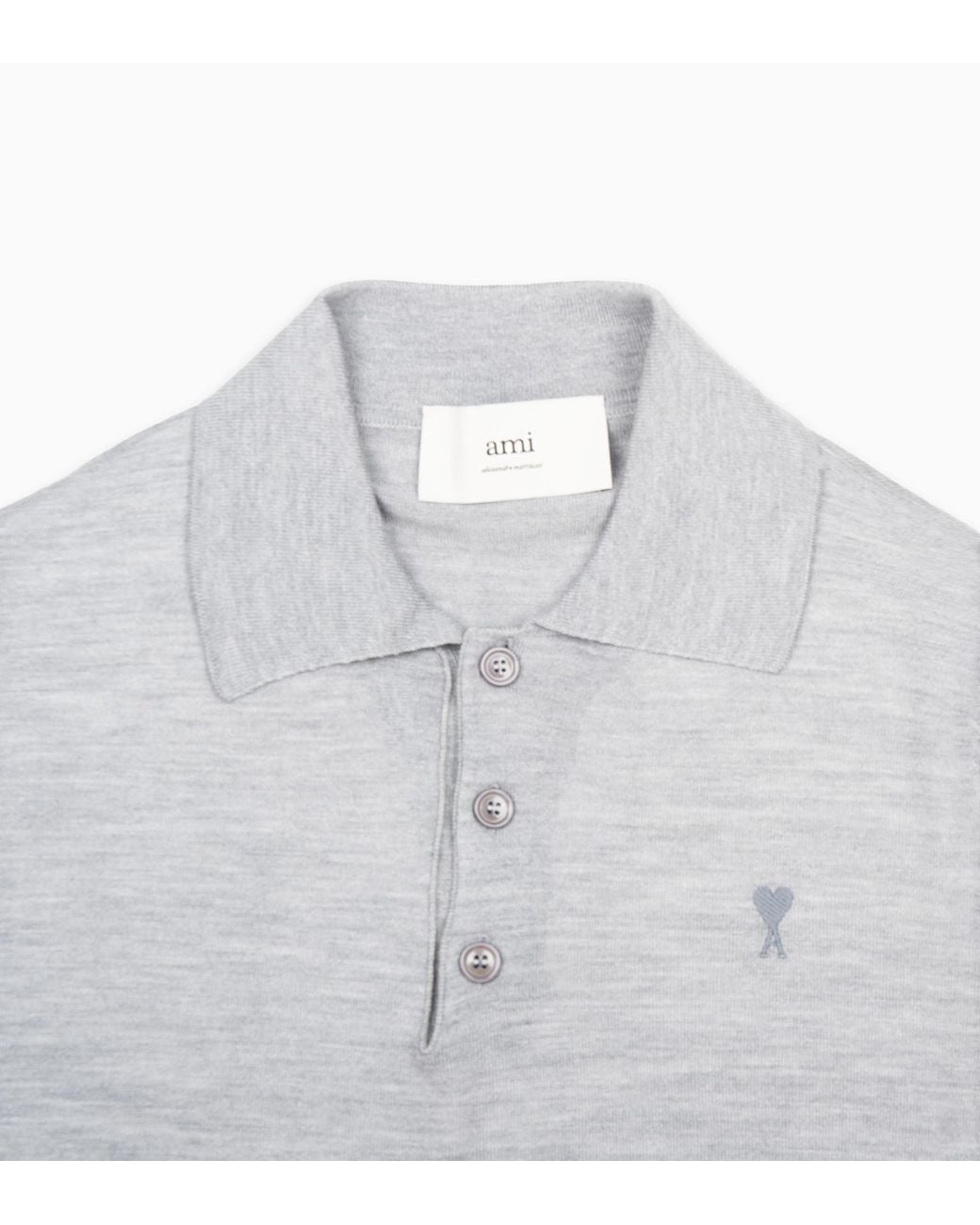 AMI Gray Long-Sleeved Wool Polo for men
