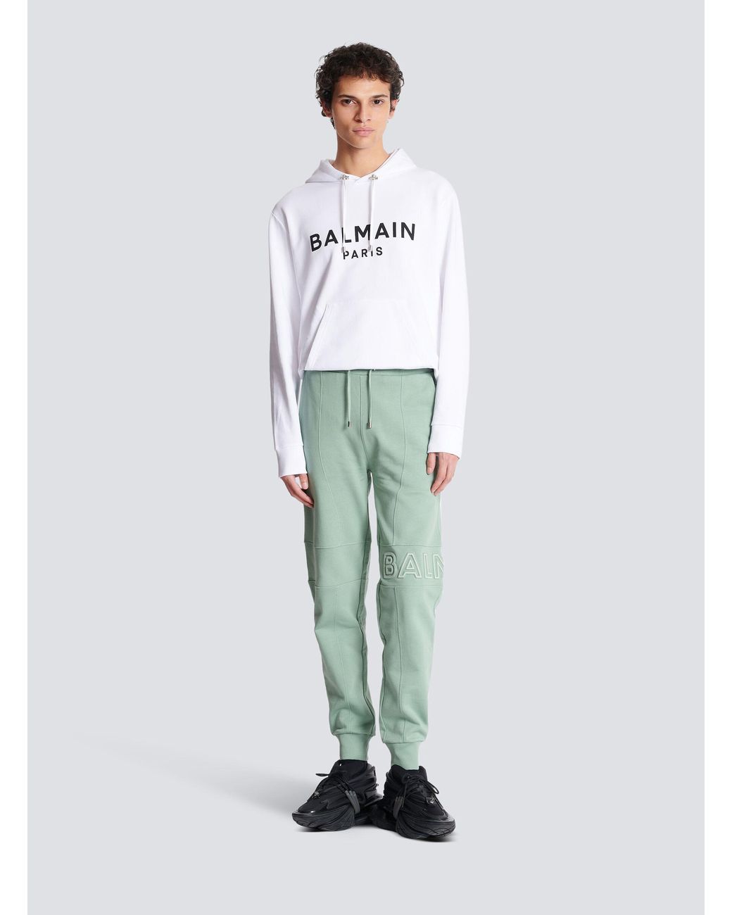 Balmain Green Embossed Logo Jogging Bottoms for men