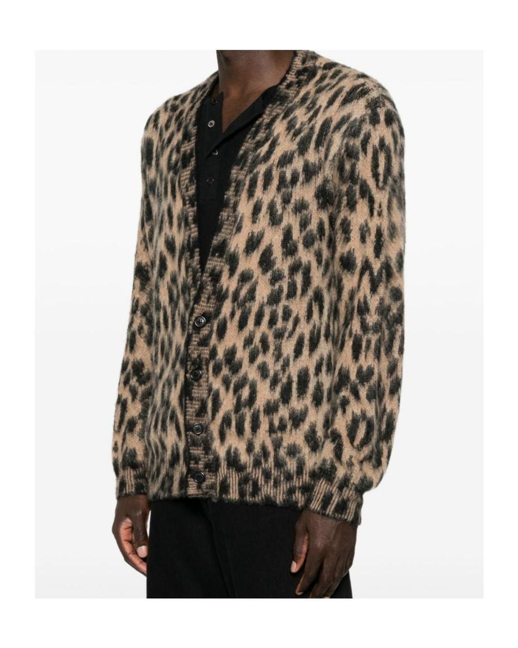 Laneus Brown Leopard-Print Knit Cardigan for men