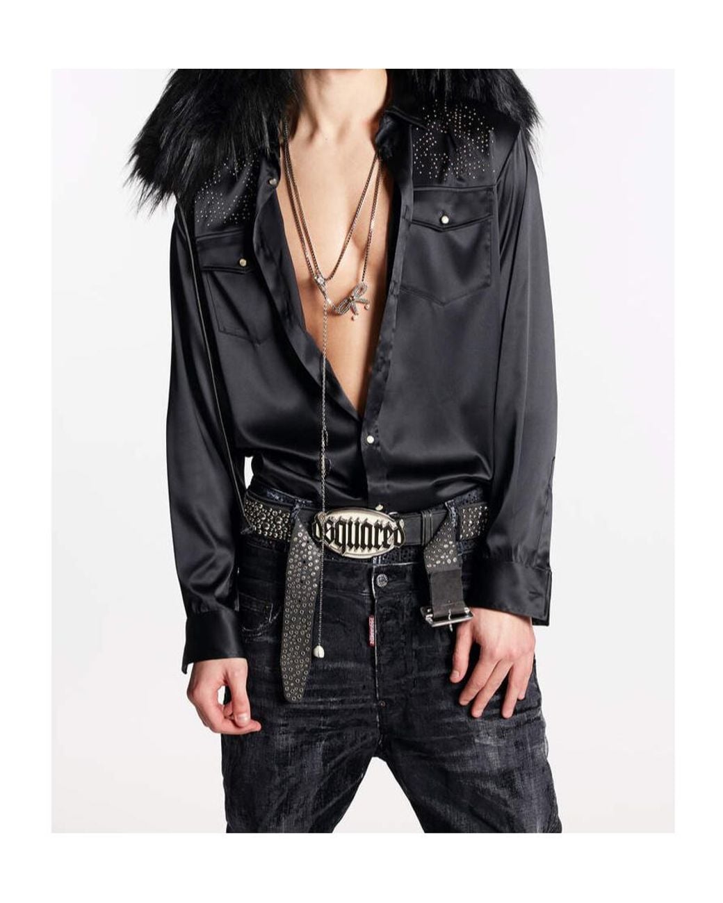 DSquared² Black Micro-Stud Embellished Long Sleeved Shirt for men