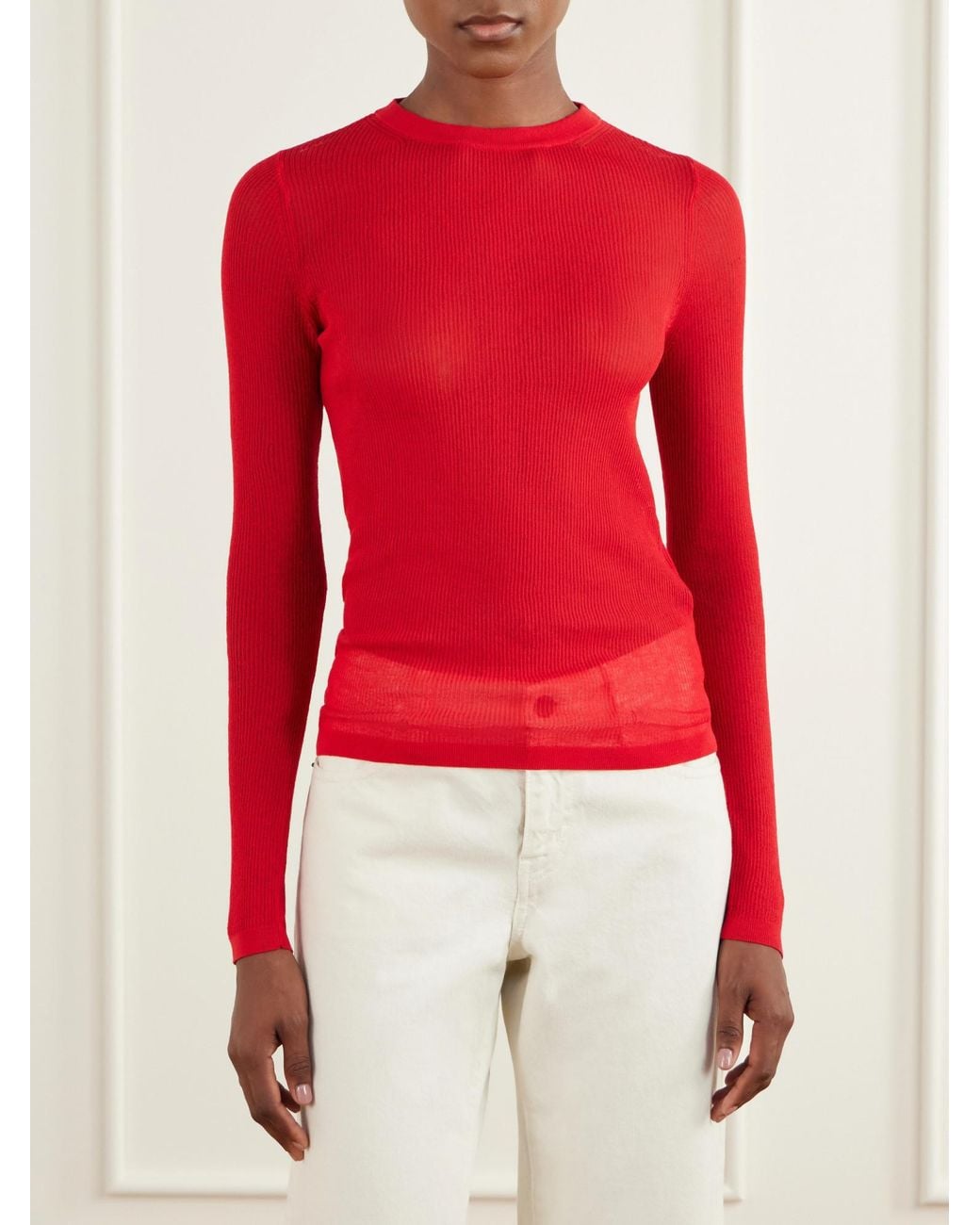 Anine Bing Red Ribbed Sweater
