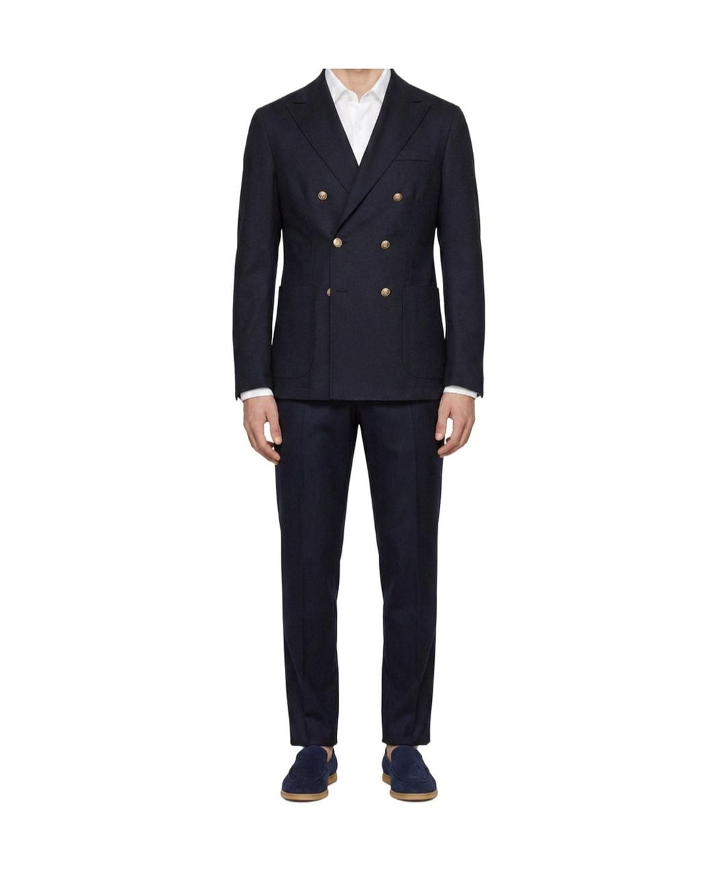 Eleventy Blue Double-Breasted Peak-Lapel Jacket for men