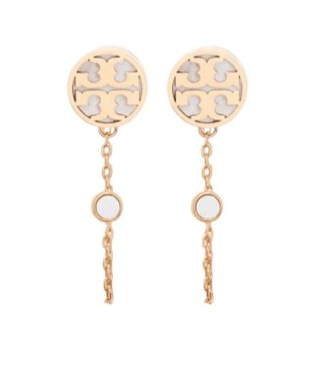 Tory Burch White Icon Chain Earrings