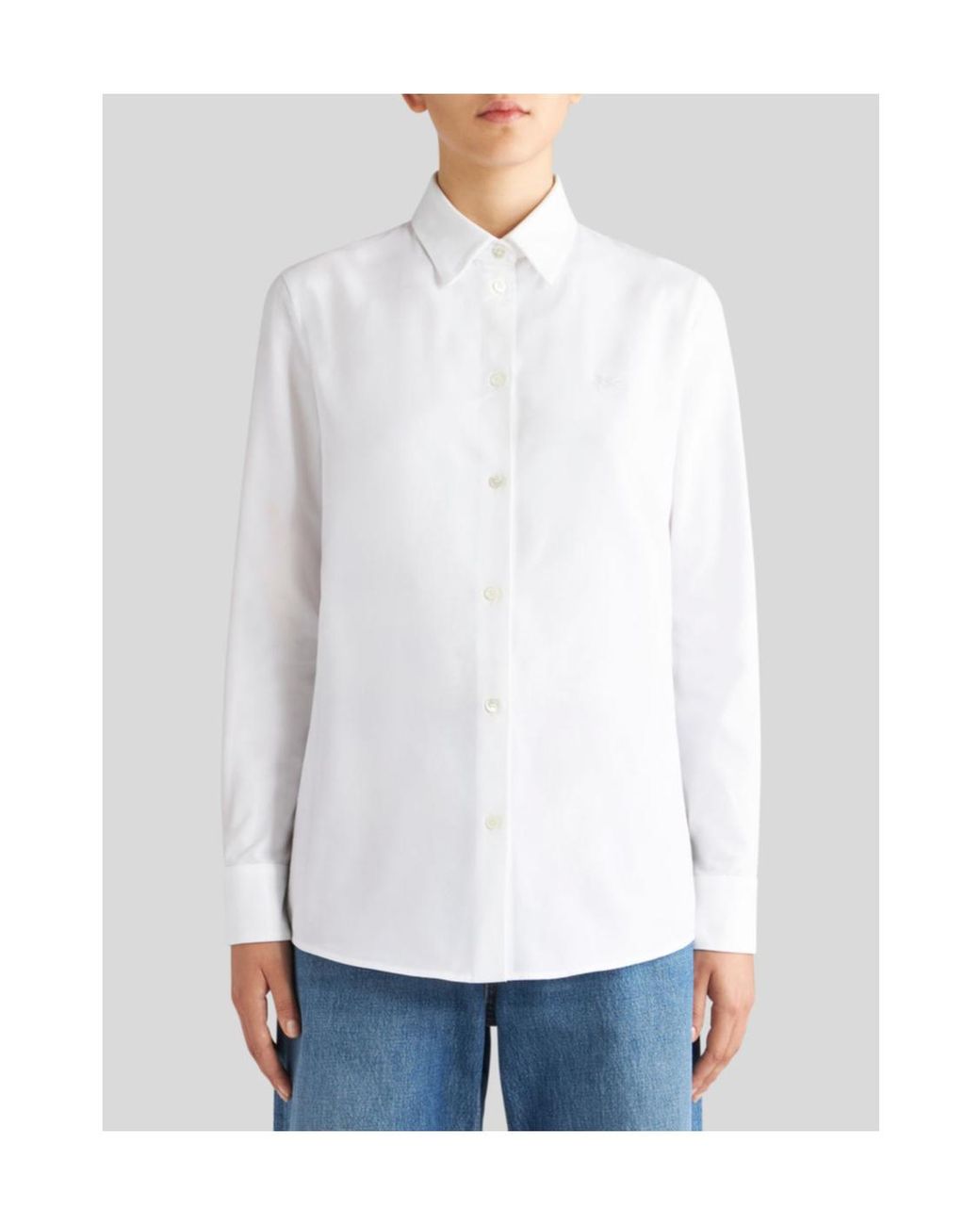 Etro White Pegaso-Embroidered Straight Hem Shirt