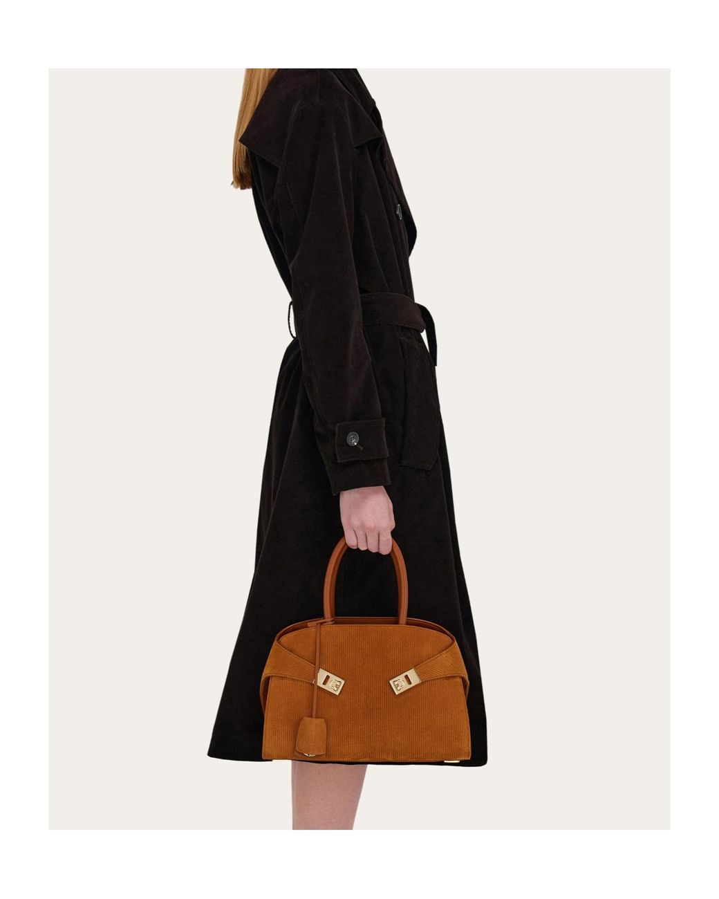 Ferragamo Brown Medium Hug Ripple-Corduroy Tote Bag