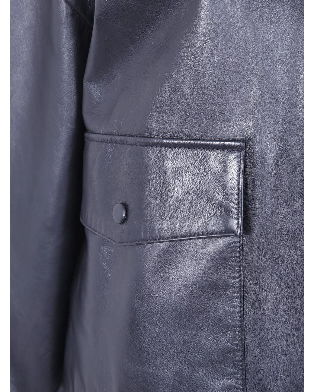Liviana Conti Blue Shearling-Collar Leather Jacket