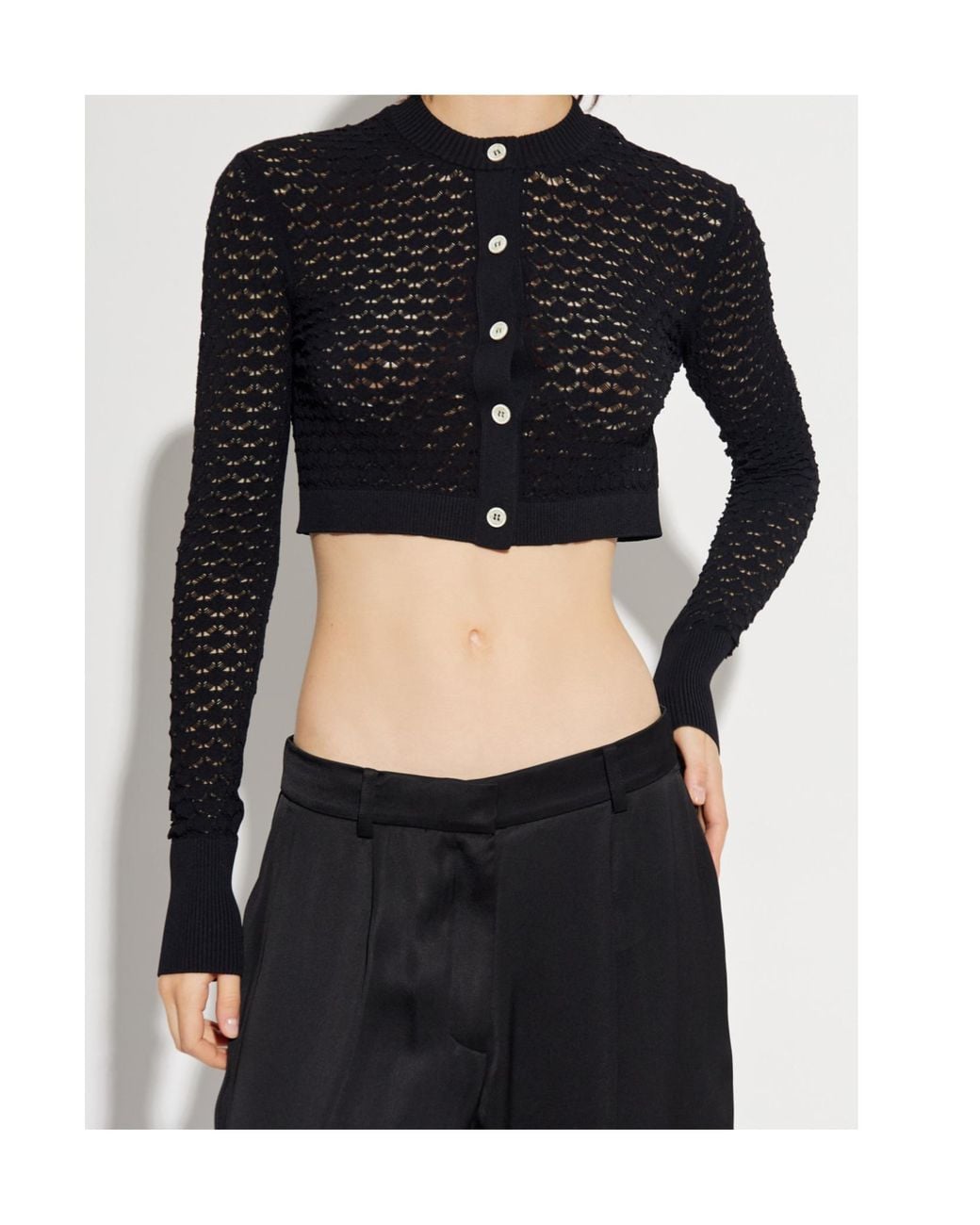 Lanvin Blue Openwork-Knit Cropped Cardigan