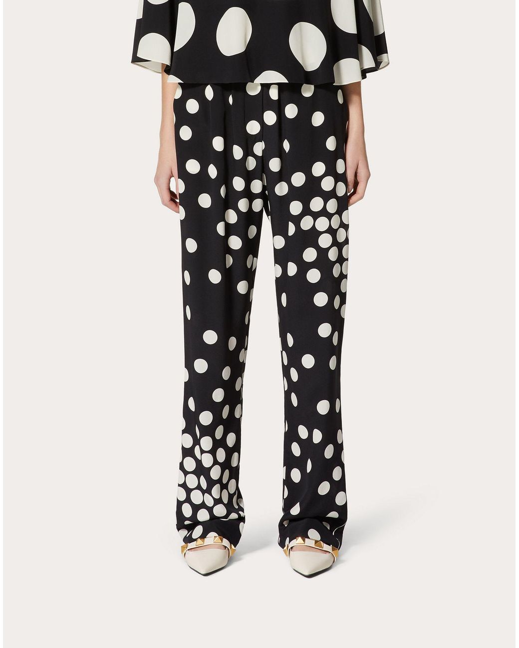 Valentino Black Polka-Dot Straight-Leg Trousers