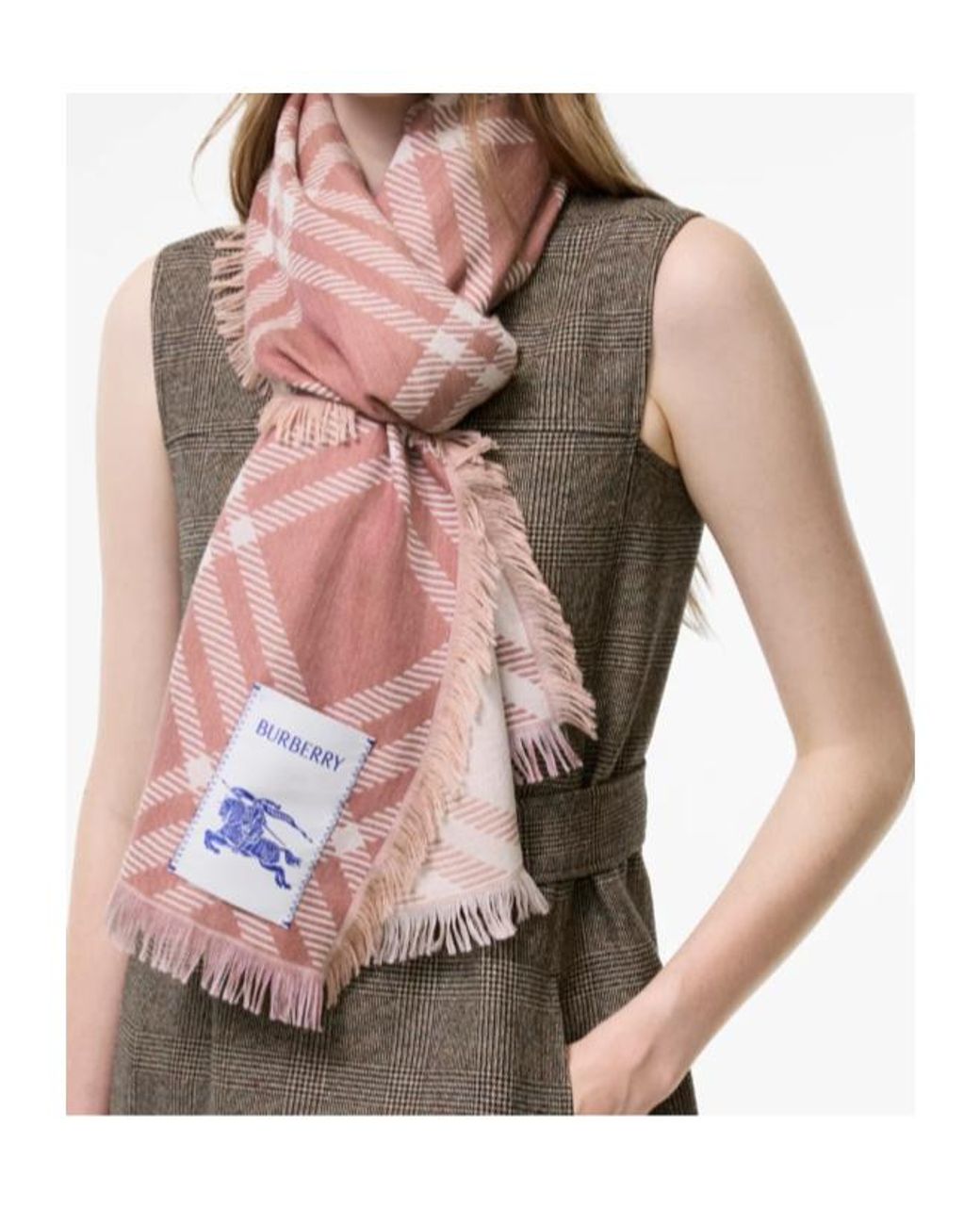 Burberry Pink Gradient Check Fringed Scarf