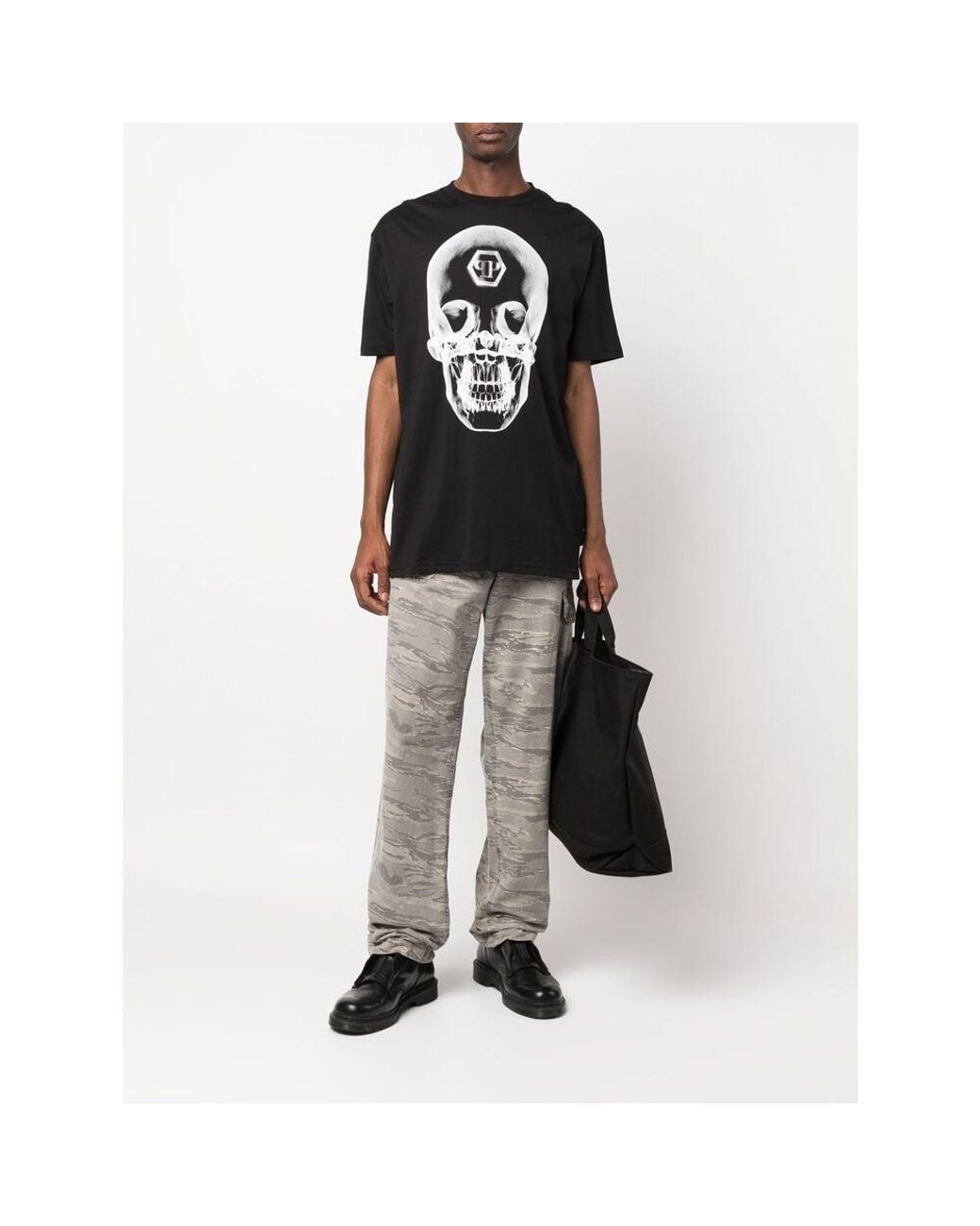 Philipp Plein Black Skull Print Short-Sleeve T-Shirt for men