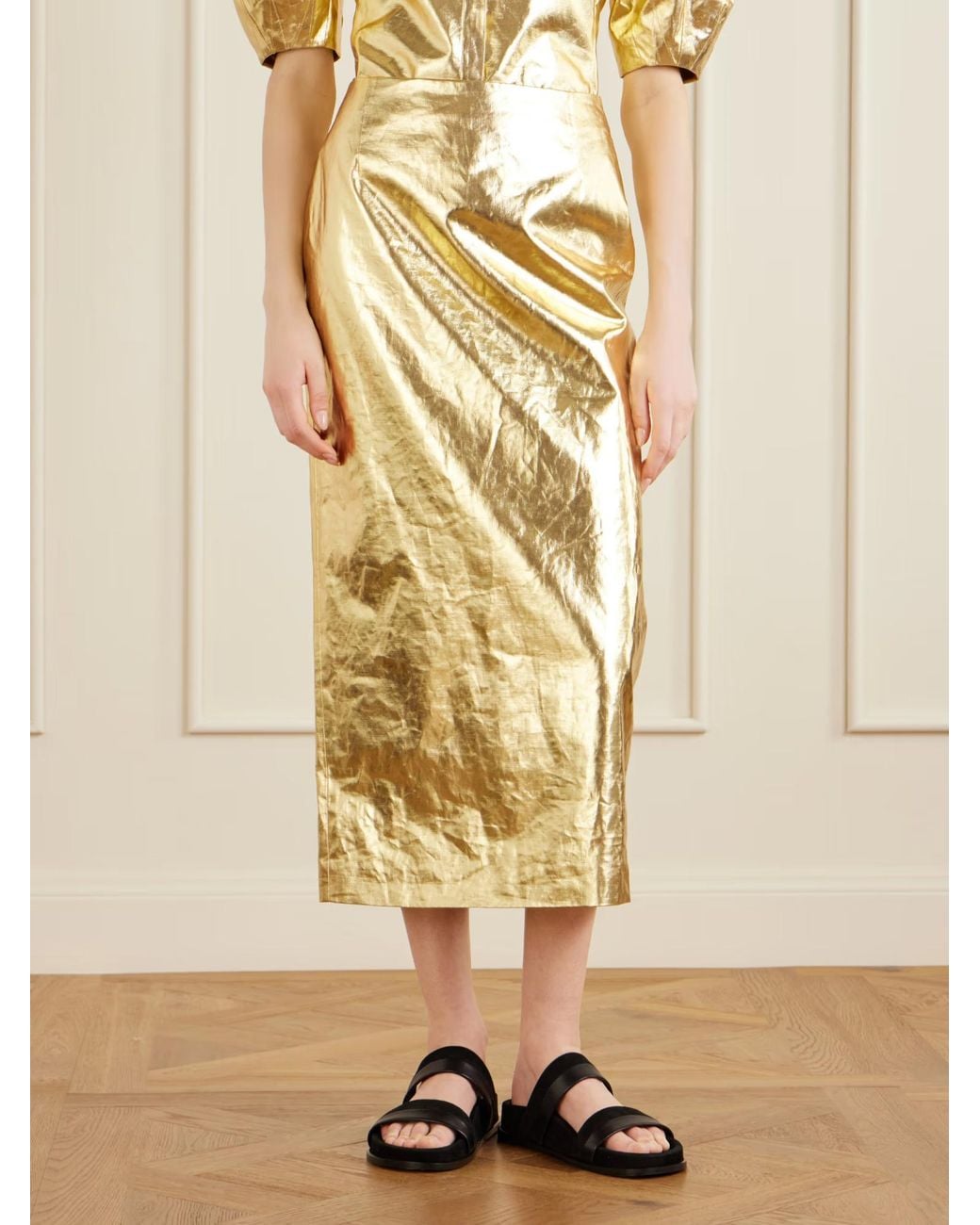 Gabriela Hearst Metallic Manuela Linen Midi Skirt