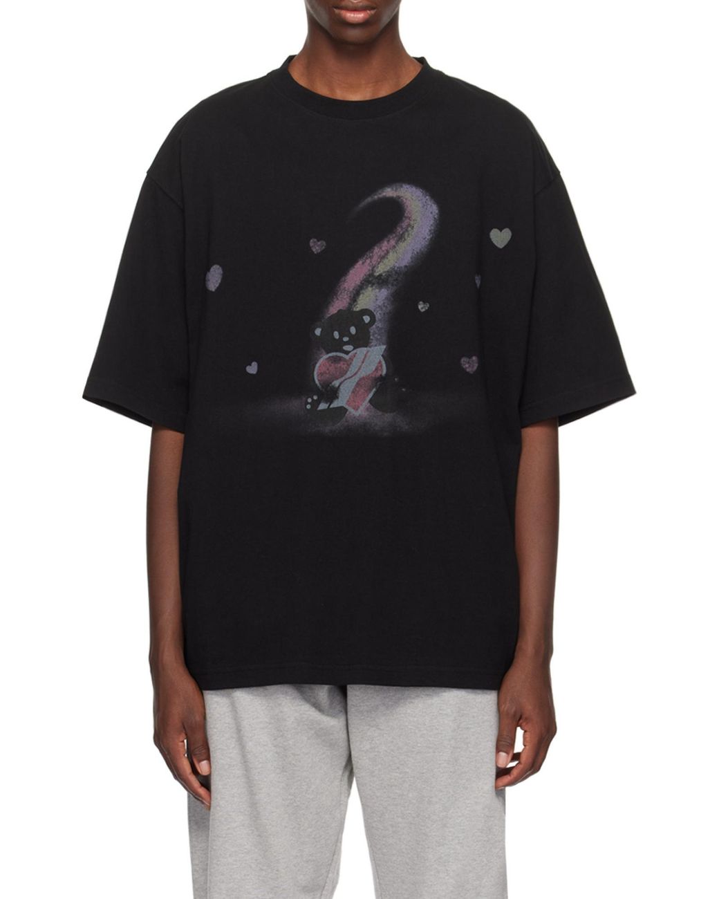 we11done Black Teddy Bear Printed Crewneck T-Shirt for men