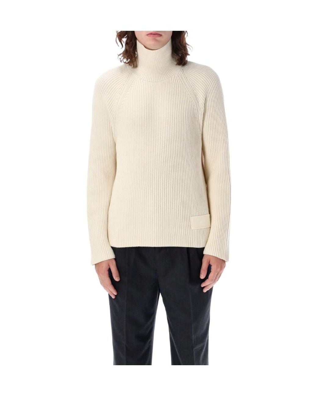 AMI Natural High Neck Ribbed Jumper for men