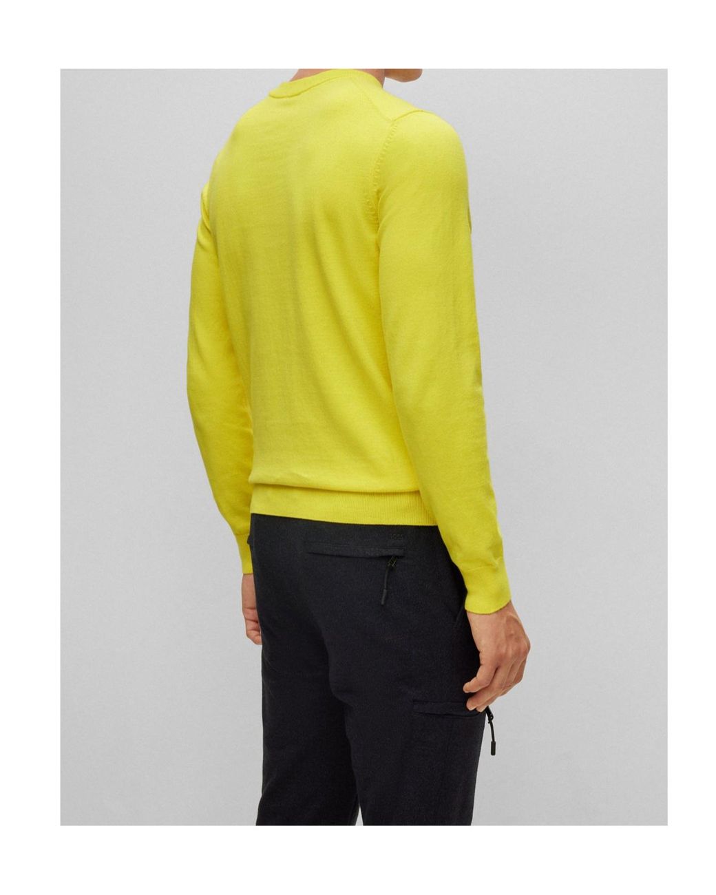 Boss Yellow Embroidery Knitted Sweater for men