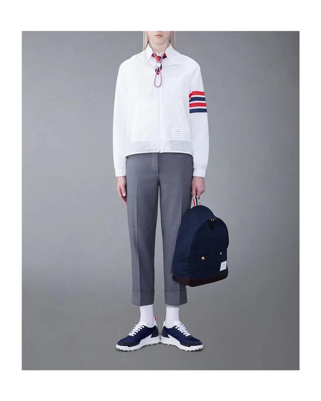 Thom Browne White 4-Bar Stripe Detailed Hooded Jacket