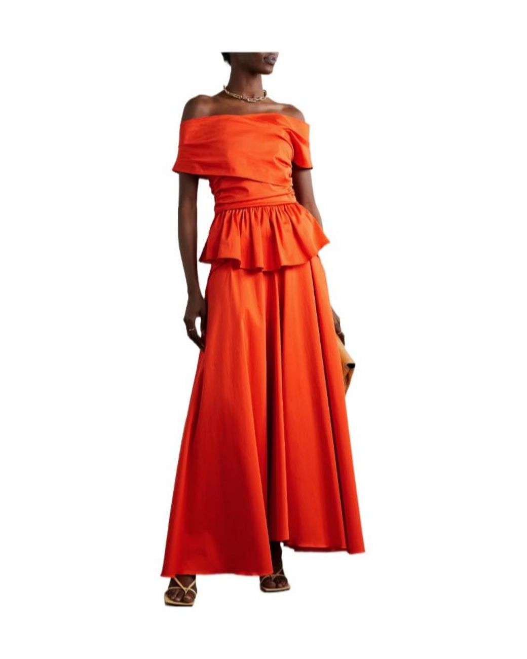 Altuzarra Orange Off-The-Shoulder Ruffled Waist Flared Top