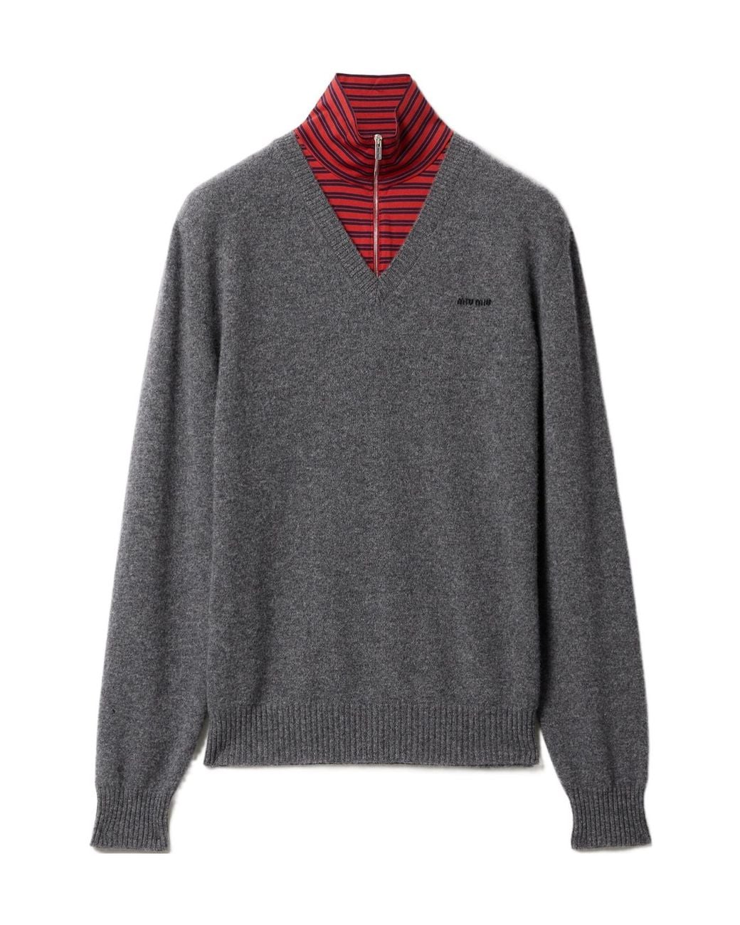 Miu Miu Gray Cashmere And Jersey Sweater